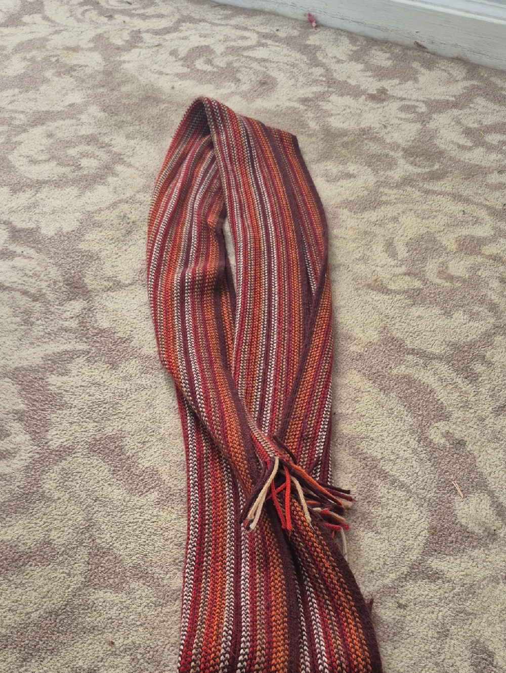 Striped Knit Scarf in Rust, Burgundy & Ivory
